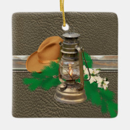 Western Cowboy Hat Lantern Imitate Holzleder druck Keramikornament