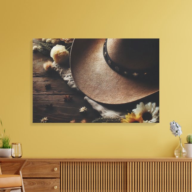 Western Cowboy Hat mit Florals Leinwanddruck (Insitu (Wohnzimmer))