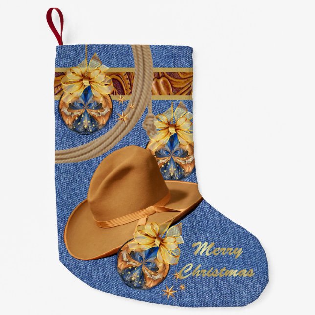 Western Cowboy Hat Rope Imitate Denim Leather Kleiner Weihnachtsstrumpf (Vorderseite)