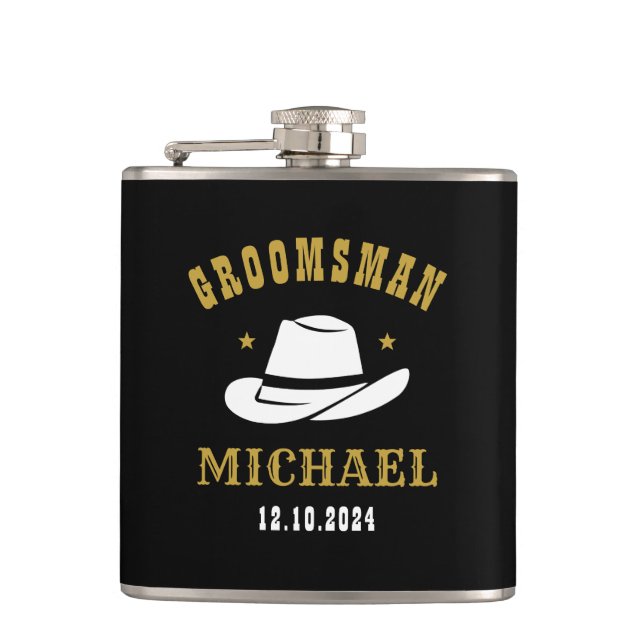 Western Cowboy Hat Trauzeuge Personalisiert Name Flachmann (Vorderseite)