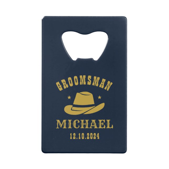 Western Cowboy Hat Trauzeuge Personalisiert Name Geldbeutel Flaschenöffner (Vorderseite)
