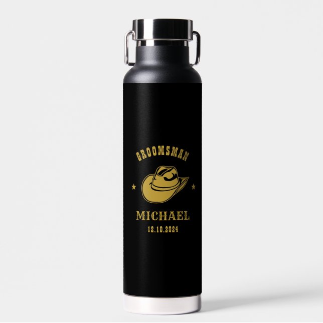 Western Cowboy Hat Trauzeuge Personalisiert Name Trinkflasche (Vorne)