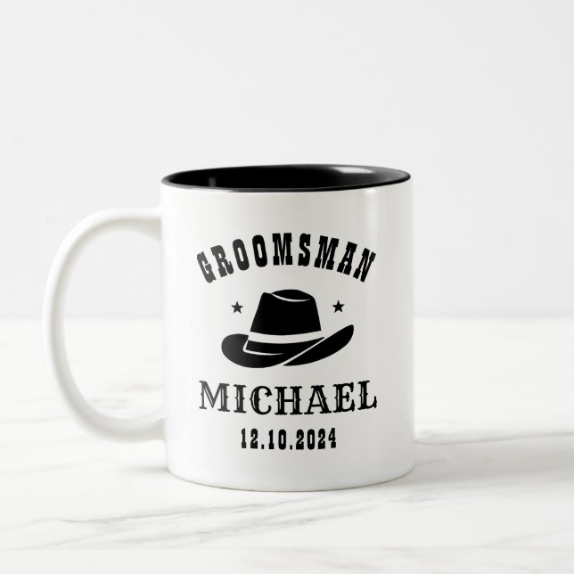 Western Cowboy Hat Trauzeuge Personalisiert Name Zweifarbige Tasse (Links)