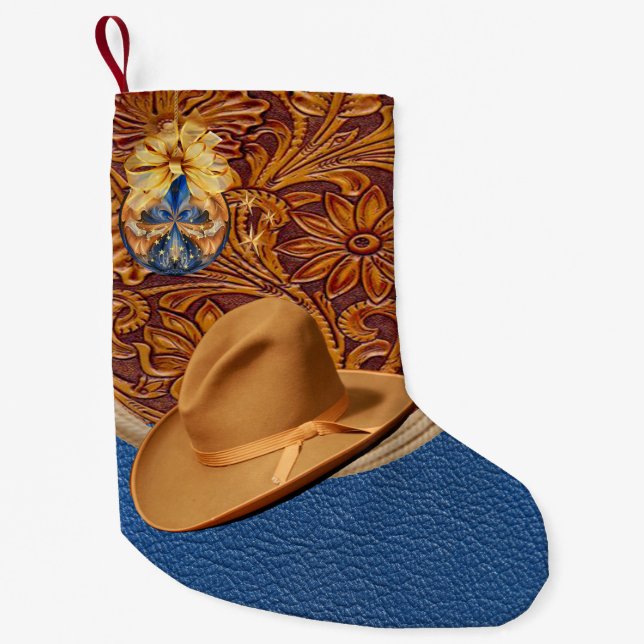 Western Cowboy Hat und Seile Imitate Leather Kleiner Weihnachtsstrumpf (Vorderseite)