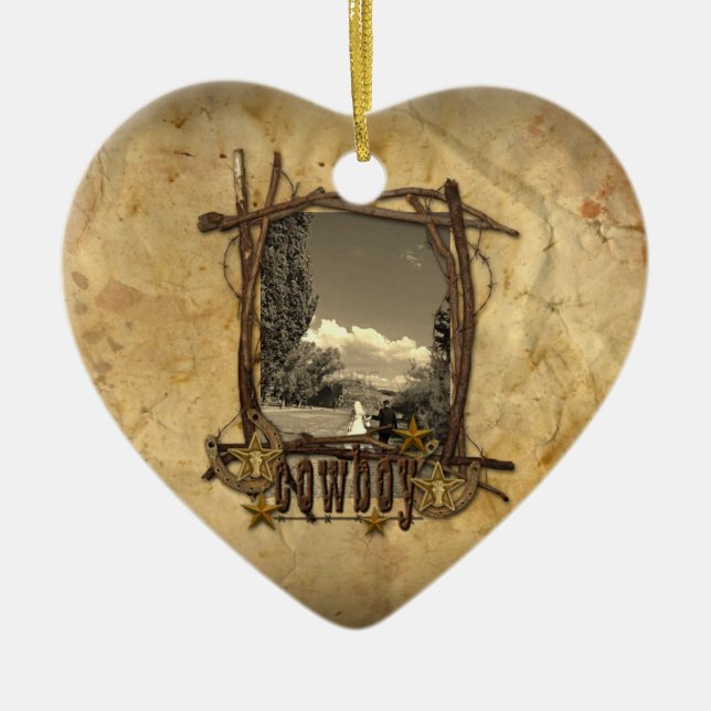 Western Cowboy Hochzeit Foto-Ornament Keramikornament (Vorne)