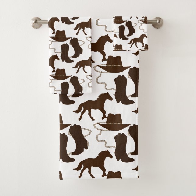 Western Cowboy Horse Casquette et Boots Motif Blan (En situation)