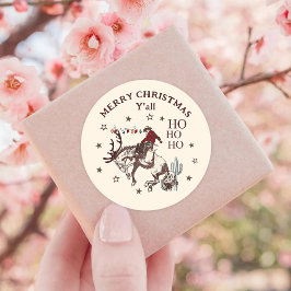 Western Cowboy Horse Frohe Weihnachten Y'all Runder Aufkleber