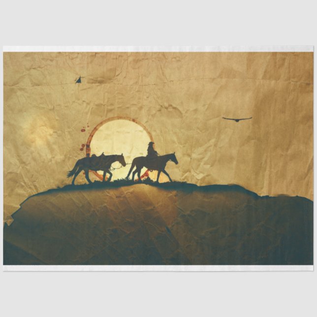 Western Cowboy Horseback Dekoupage Tissue Paper Seidenpapier (Vorderseite)