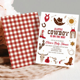 Western Cowboy Karo Rot Baby Shower Einladung