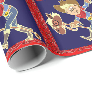Western Cowboy-Kind auf Stick-Pferd Geschenkpapier