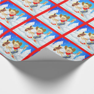 Western Cowboy Kind auf Stick Pferd Winter Szene Geschenkpapier