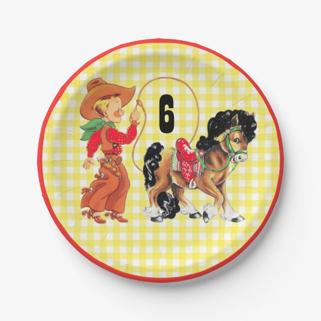 Western Cowboy Kind mit Pferd und Seil Party Pappteller (Vorderseite)