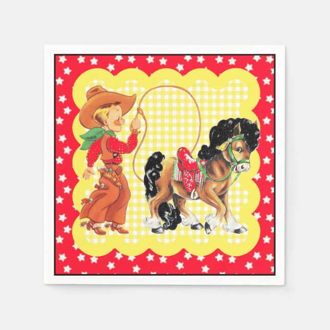 Western Cowboy Kind mit Pferd und Seil Party Serviette (Vorderseite)
