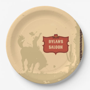 Western Cowboy Monogram Rustikaler Name Saloon Pappteller