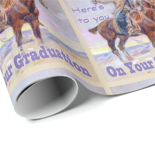 Western Cowboy on Horse Abschluss Toast Geschenkwr Geschenkpapier (Rolleneckpunkt)