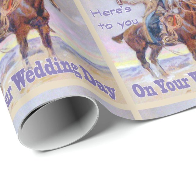 Western Cowboy on Horse Wedding Toast Gift Wrap Geschenkpapier (Rolleneckpunkt)