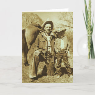Western Cowboy Père Son Carte photo Vintage