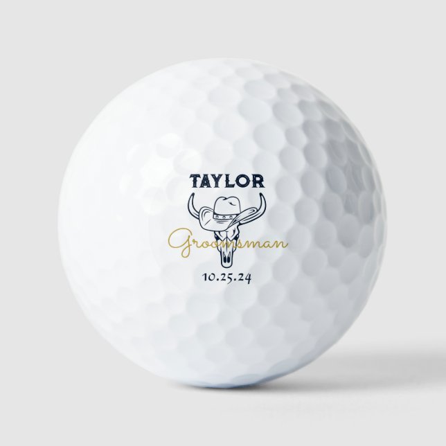 Western Cowboy Personalisiert Trauzeuge Monogram Golfball (Vorderseite)