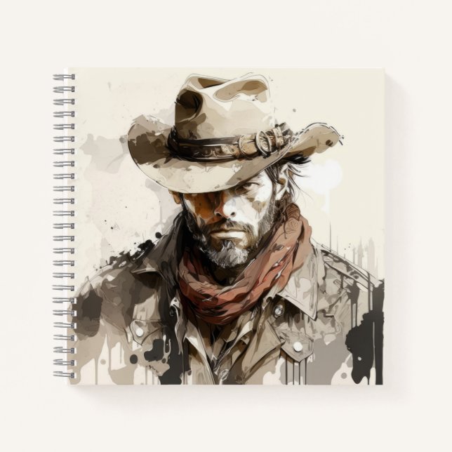Western Cowboy Portrait Malerei Historische Pferde Notizbuch (Vorderseite)