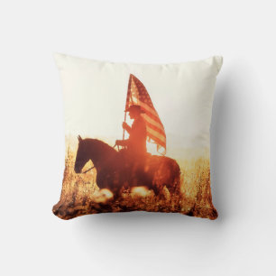 Western - Cowboy-Portrait mit US-Flagge Kissen
