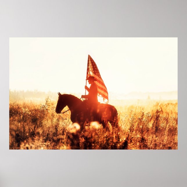 Western - Cowboy-Portrait mit US-Flagge Poster (Vorne)