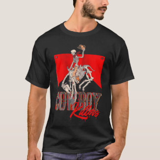 Western Cowboy Punchy Cowboy Killer Skull Skeleto T-Shirt
