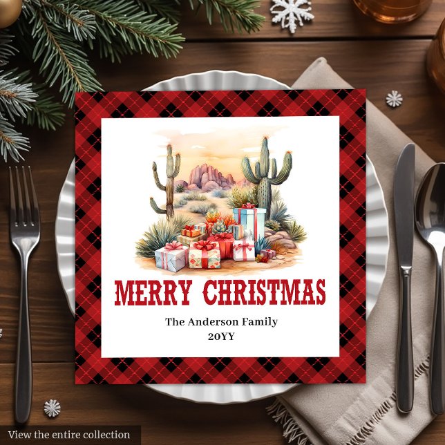 Western Cowboy Red Plaid Christmas Napkins Serviette (Western Cowboy Red Plaid Christmas Napkins)