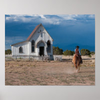 Western Cowboy Reitpferd Kirche drucken