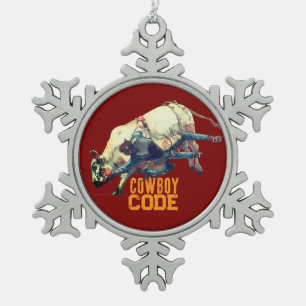 Western Cowboy Rodeo Bull Schneeflocken Zinn-Ornament
