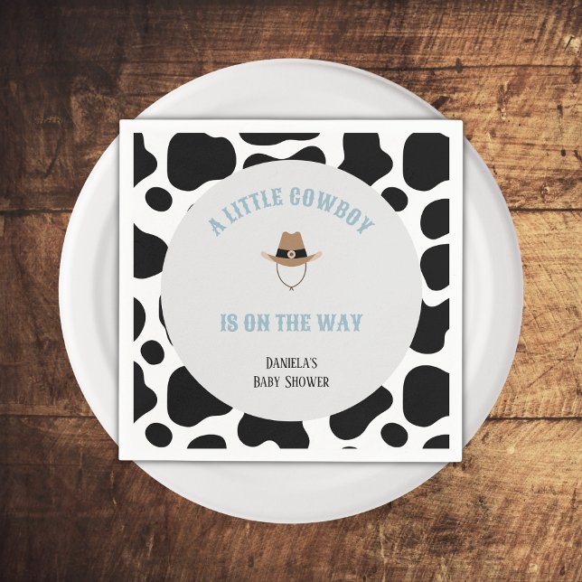 Western Cowboy Rodeo Kuh Print Boy Baby Dusche Serviette (little cowboy baby shower napkins cowprint western wild west rodeo)