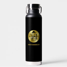 Western Cowboy Rustic Blue Gold Monogram Trauzeuge Trinkflasche