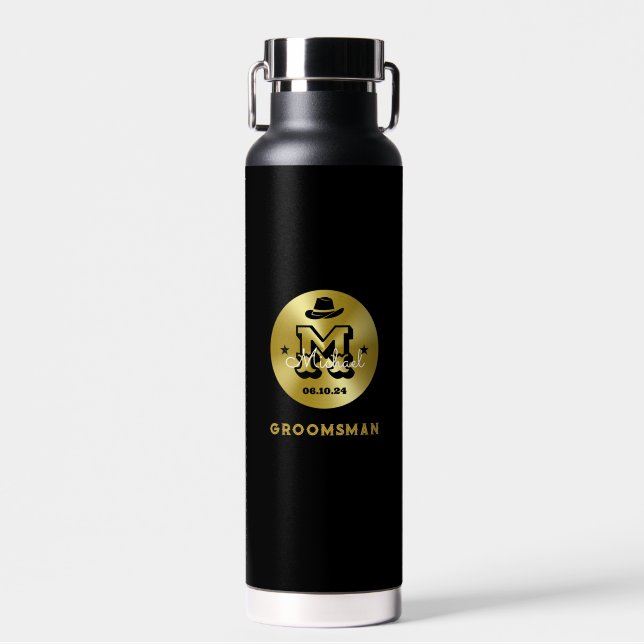 Western Cowboy Rustic Blue Gold Monogram Trauzeuge Trinkflasche (Vorne)
