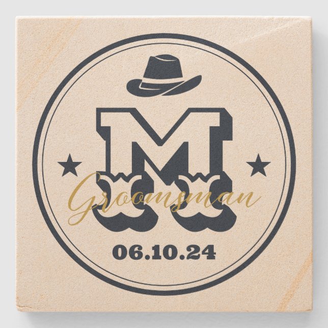 Western Cowboy Rustic Monogram Trauzeuge Trauzeuge Steinuntersetzer (Vorderseite)