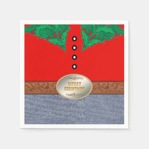 Western Cowboy Santa Belt Buckle Red Shirt Jeans Serviette