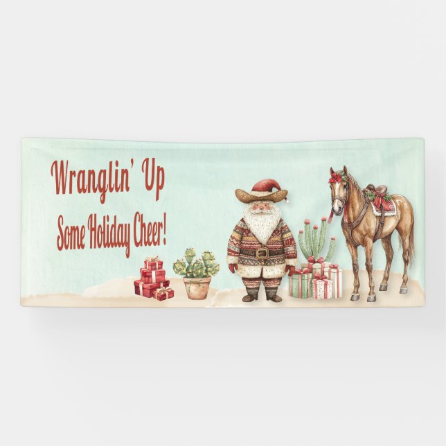 Western Cowboy Santa Christmas Holiday Banner (Horizontal)
