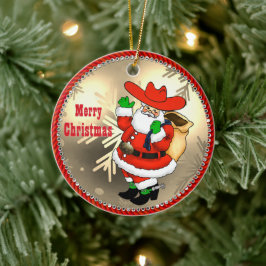 Western Cowboy Santa Keramik Ornament