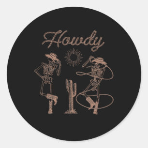 Western Cowboy Skeleton tanzenden Howdy Halloween Runder Aufkleber