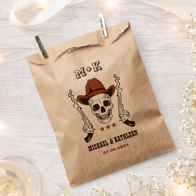 Western Cowboy Skull Monogram Boho Country Wedding Geschenktütchen (Ausgeschnitten)