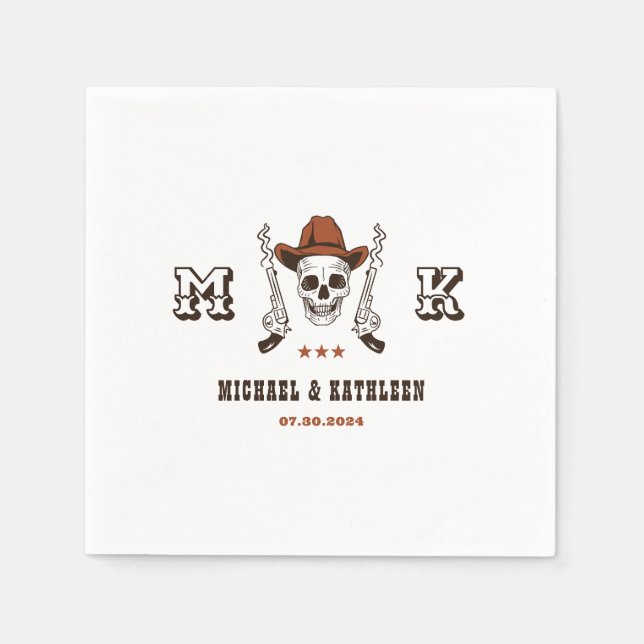 Western Cowboy Skull Monogram Boho Country Wedding Serviette (Vorderseite)