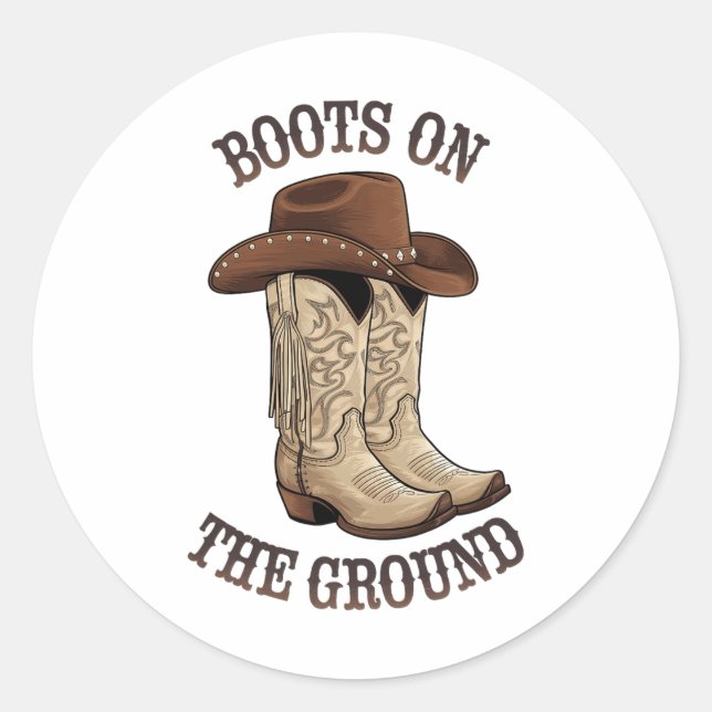 Western Cowboy Stiefel auf der Erde tanzen zu Runder Aufkleber (Vorderseite)