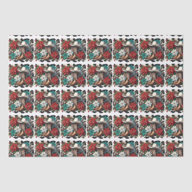 Western Cowboy Stiefel Blumenkuh verbergen Weihnac Seidenpapier (Vorderseite)