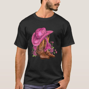 Western-Cowboy-Stiefel Cowgirl-Hut und Rosen Fraue T-Shirt