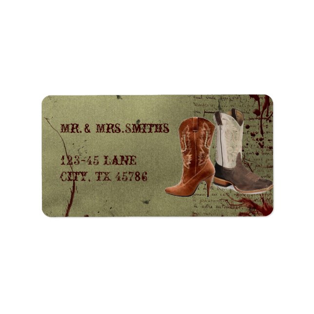 Western Cowboy Stiefel Hochzeit Adressaufkleber (Vorne)