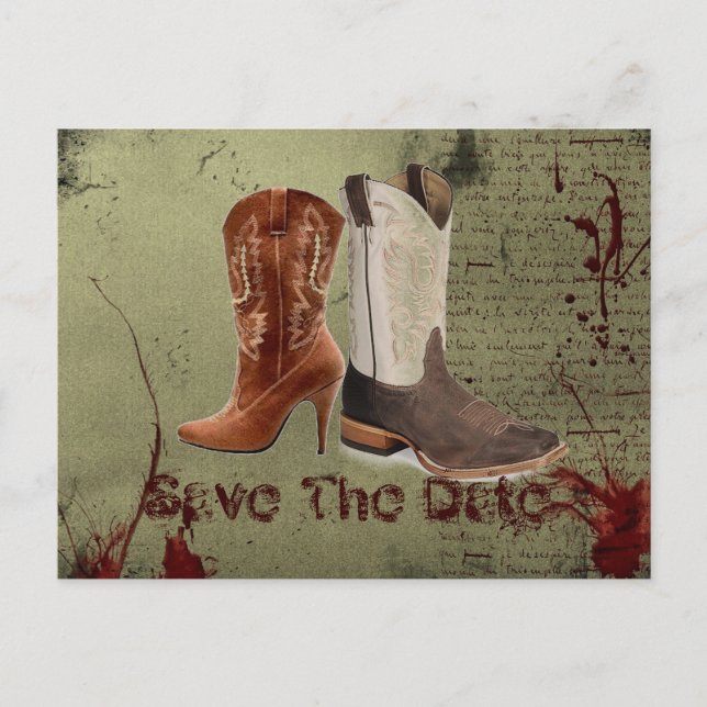 Western Cowboy Stiefel Hochzeit Ankündigungspostkarte (Vorderseite)