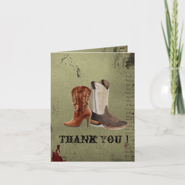 Western Cowboy Stiefel Hochzeit Dankeskarte (Vorderseite)
