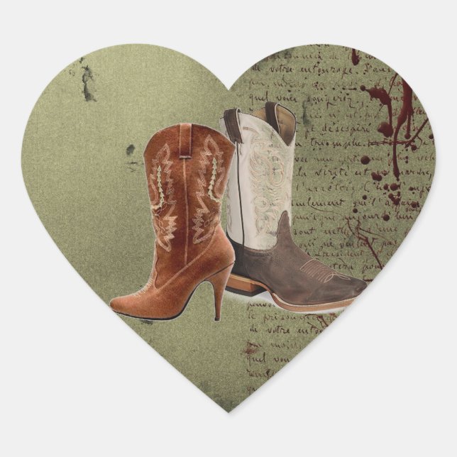 Western Cowboy Stiefel Hochzeit Herz-Aufkleber (Vorderseite)