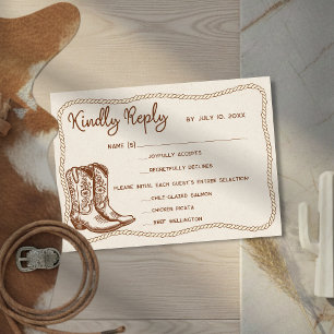 Western Cowboy Stiefel Scheunenhochzeitsmahlzeit W RSVP Karte