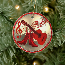 Western Cowboy Stiefel und Gitarre Weihnachten Keramik Ornament
