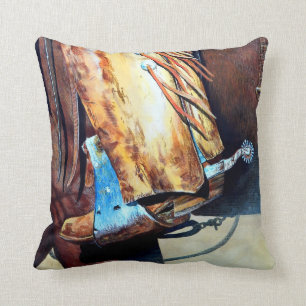 Western Cowboy-Stiefel und Rodeo-Pferd, kartografi Kissen