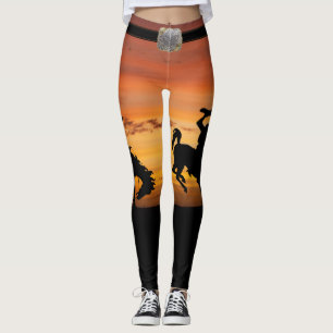 Western-Cowboy-sträubender Pferdesonnenuntergang Leggings